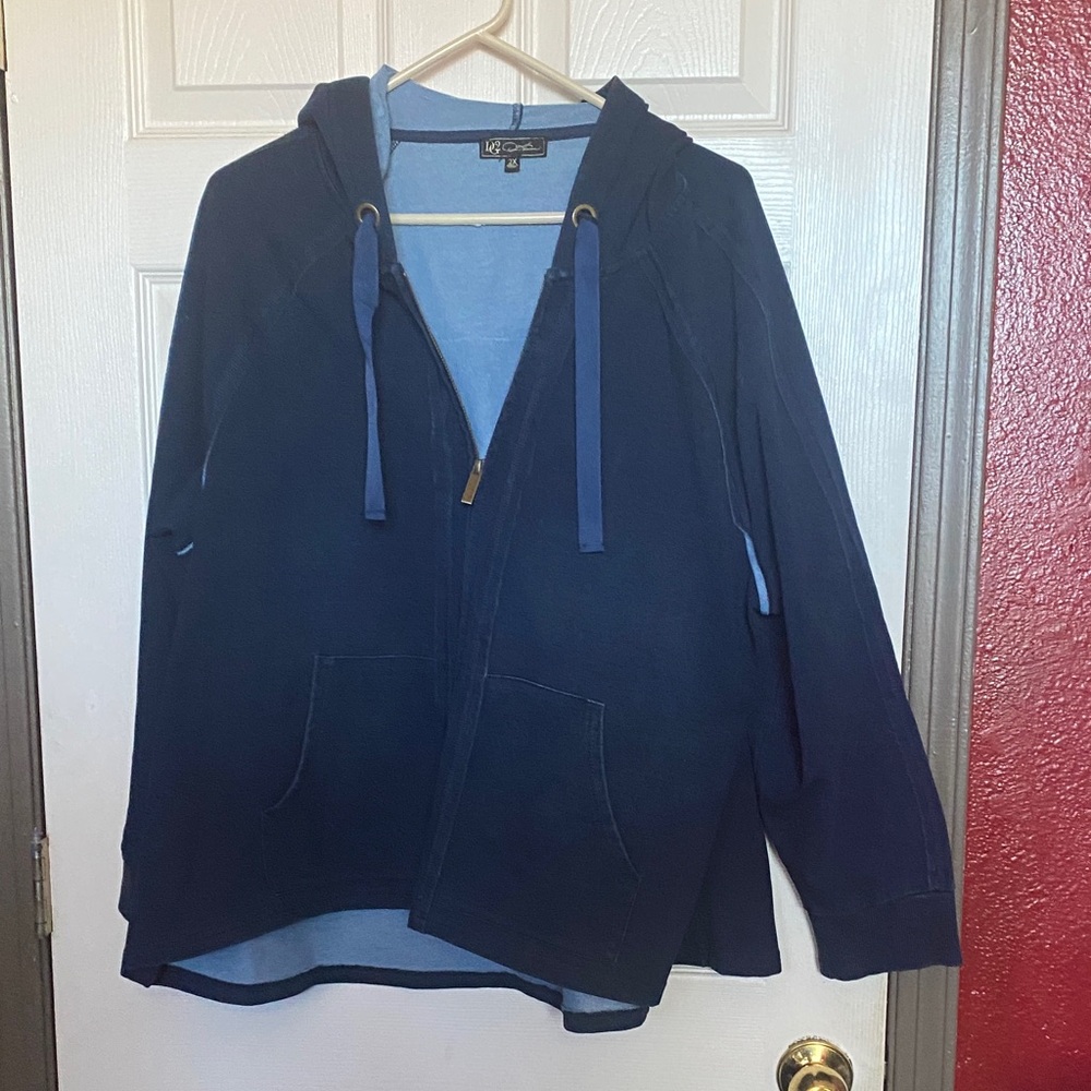 DG2 by Diane Gilman Navy Blue Stretch Knit with the look of a Jean Jacket
